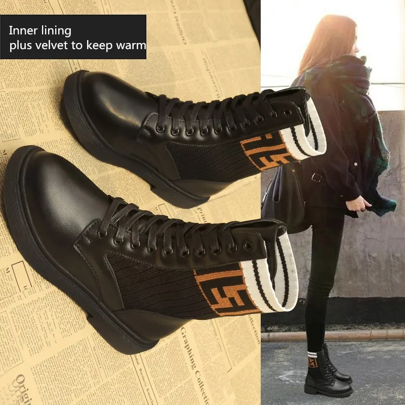black add cotton Женские повседневные Ботинки martin уличные повседневные ботинки зимние теплые женские ботинки на шнуровке из хлопка - Цвет: black add cotton
