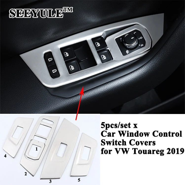 5pcs/set SEEYULE Car Window Control Switch Panel Decoration Cover Sticker Styling Accessories for Volkswagen VW Touareg