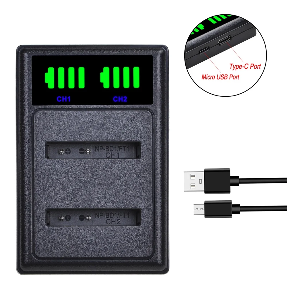 Tipo Doppio C Del Caricabatteria Di Usb Di Np-Bd1 Led Per La Batteria Np-Bd1 Di Sony Dsc-P100 P120 P150 P200 T5 T50 T70 Della Np-Fd1 Di Np-Fr1 Di Sony