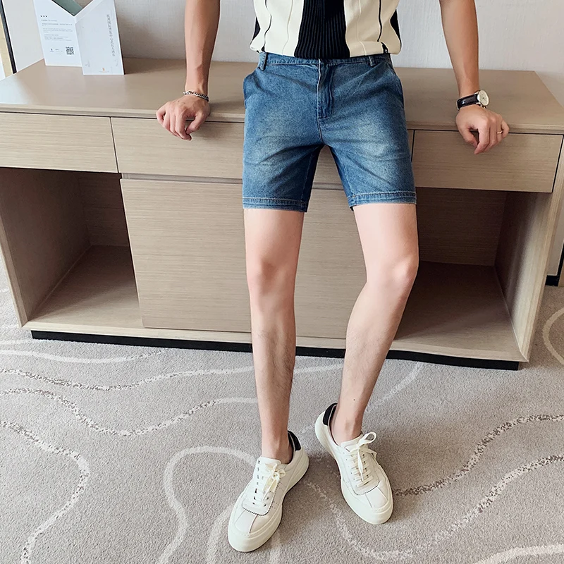 Мужские джинсовые шорты корейские облегающие повседневные уличная одежда