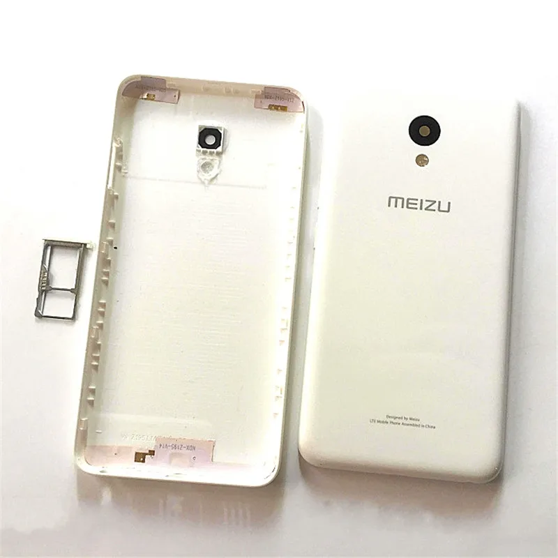 White With Sim Tray Original New Metal Cover Case For MEIZU M5 Back Battery Cover Housing Replacement Parts With Side buttons+Camera lens - Цвет: White With Sim Tray
