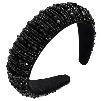 

Simple Wide-brimmed Headband Female Fashion Handmade Beaded Rhinestone Head Hoop 449F