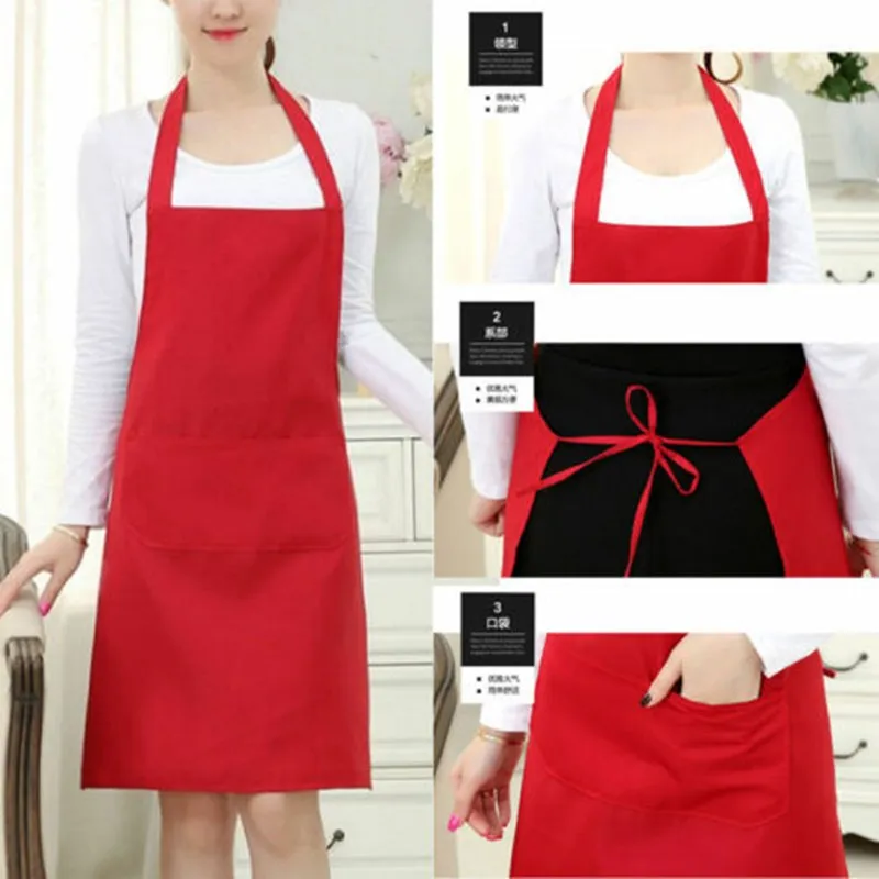 Women Men Cooking Kitchen Restaurant Chef Adjustable Bib Apron Dress with Pocket 