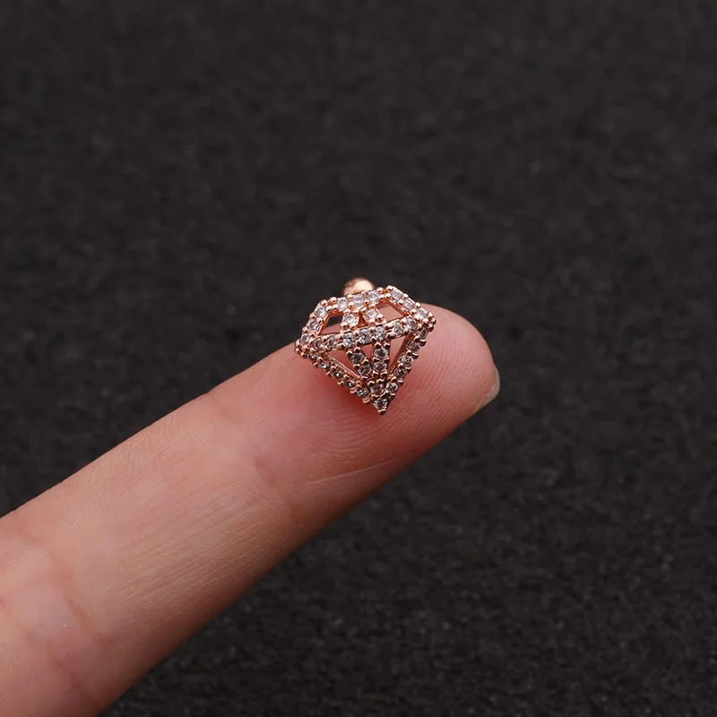 L Rose gold 1 шт. Циркон розовое золото цвет изогнутая Cz хряща шпилька спираль Rook Конч закручивающаяся задняя часть серьги 20 г Украшения для ушного пирсинга из нержавеющей стали - Окраска металла: L Rose gold