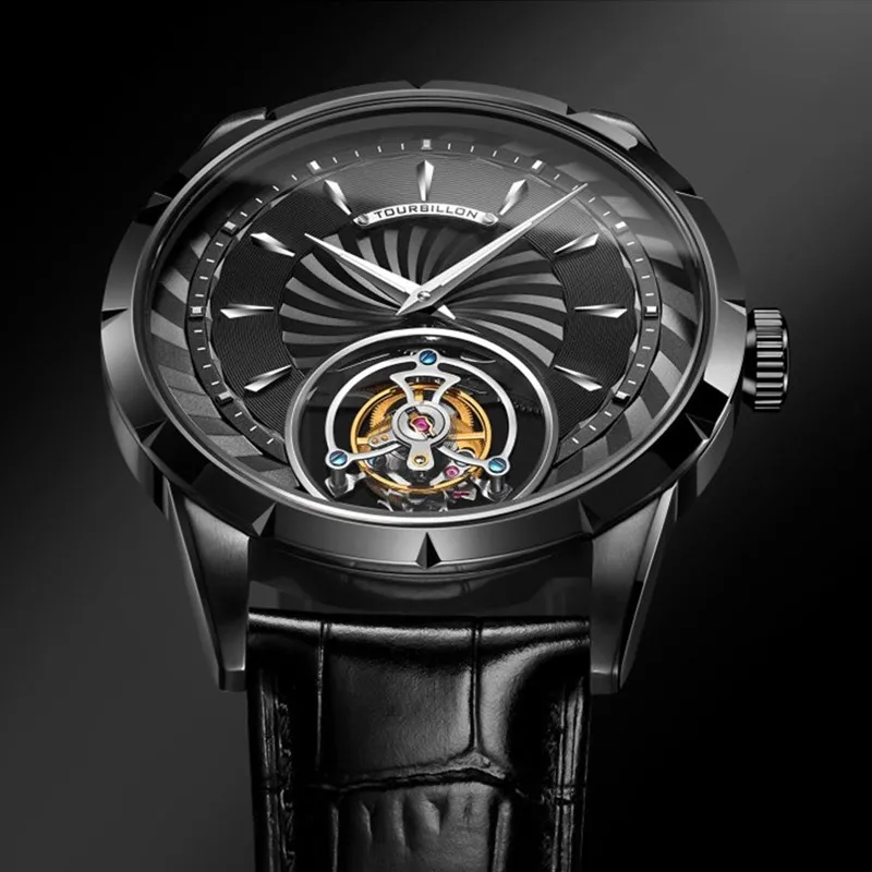 Брендовые роскошные механические часы Tourbillon, мужские наручные часы с ручным подзаводом, светящиеся сапфировые часы в подарок