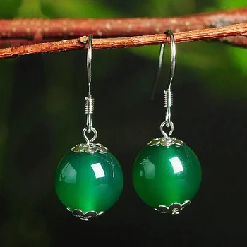 

Natural grandmother green ice bottom green chalcedony Agate Round Bead eardrop jade crystal fashion earrings