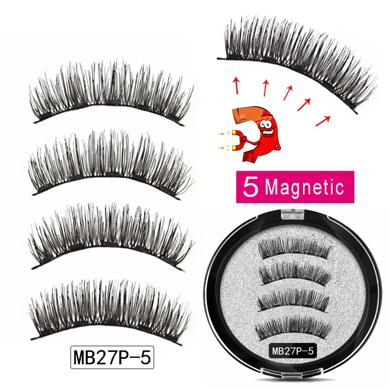 MB 5 Magnetic eyelashes Eye Shadow with handmade 3D/6D faux cils magnetique False magnet Mink lashes+ tweezers+Eye Shadow - Цвет: MB27P-5