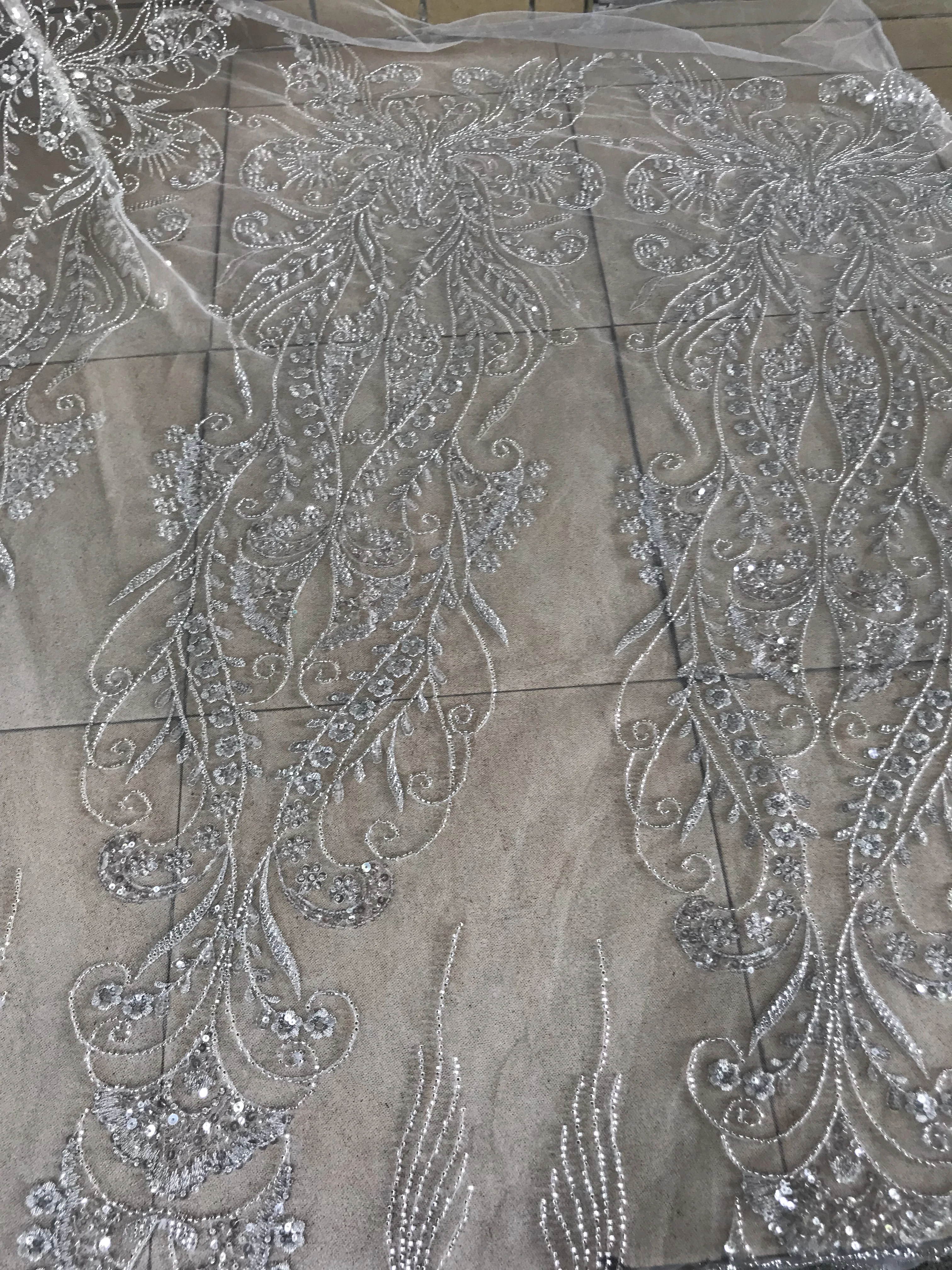 

Heavy French Tulle Lace with beads Latest African Embroidered Net Lace ZH-726812 Luxury beaded Lace Fabric