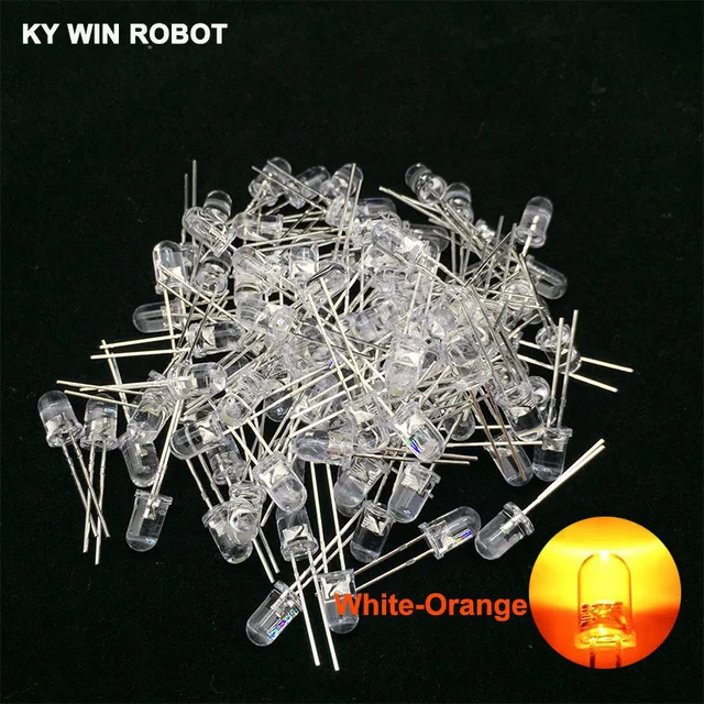 100pcs 5mm LED Diode 5 mm Assorted Kit White Green Red Blue Yellow Orange Pink Purple Warm white DIY Light Emitting Diode 100pcs White-Orange