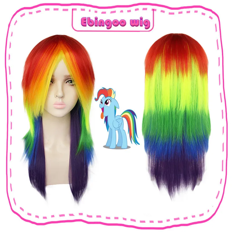 Ebingoo My Little Pony, хвостик, стиль радуги, цвет тире, желтый, розовый, боковая часть, красный, зеленый, фиолетовый, синтетический парик для косплея, вечерние - Цвет: DM1611174