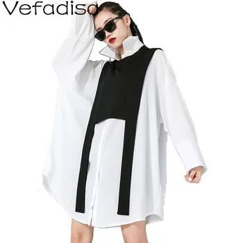 

Vefadisa Spring Long Sleeve Sets Woman 2020 Solid Lapel Irregular Blouse Sleeveless Black Pullover Vest Casual Sets QYF1522
