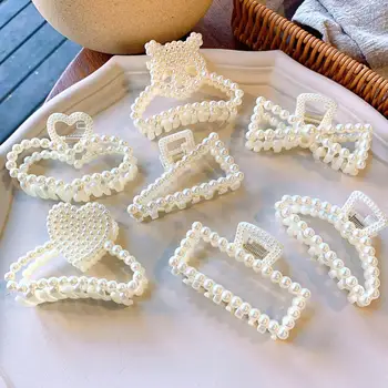 

Fashion Hair Claw Geometric Imitation Pearl Hairpin Crab Retro Heart Shape Crystal Hair Clips for Women Hair Styling Accessories