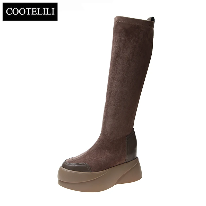 COOTELILI The New Winter Warm Boots For Women's Shoes With Non-slip Round Head Thick 6cm High Internal Increment Height 3cm