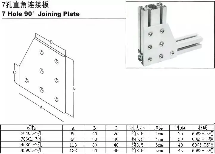 90 градусов, с 4мя фазами/6/7 отверстий L Тип 2040 3060 4080 4590 л Болтовой соединительной пластиной угловой кронштейн совместные коллегии для алюминиевых профилей