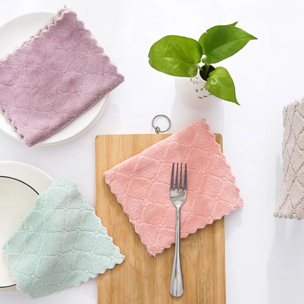 4PC Kitchen Towel Cleaning Cloth Nonstick Oil Coral Velvet Hanging Hand Towels Dishclout Washing Windows Car Floor Home Clean 8P