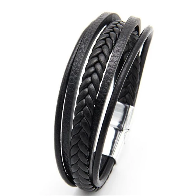 Trendy Genuine Leather Bracelets Men Stainless Steel Multilayer Braided Rope Bracelets for Male Female Bracelets Jewelry H22075