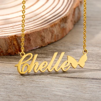 

Personalized Necklaces Custom Jewelry Silver Rose Gold Stainless Steel Chain Butterfly Nameplate Choker Name Necklace Gift