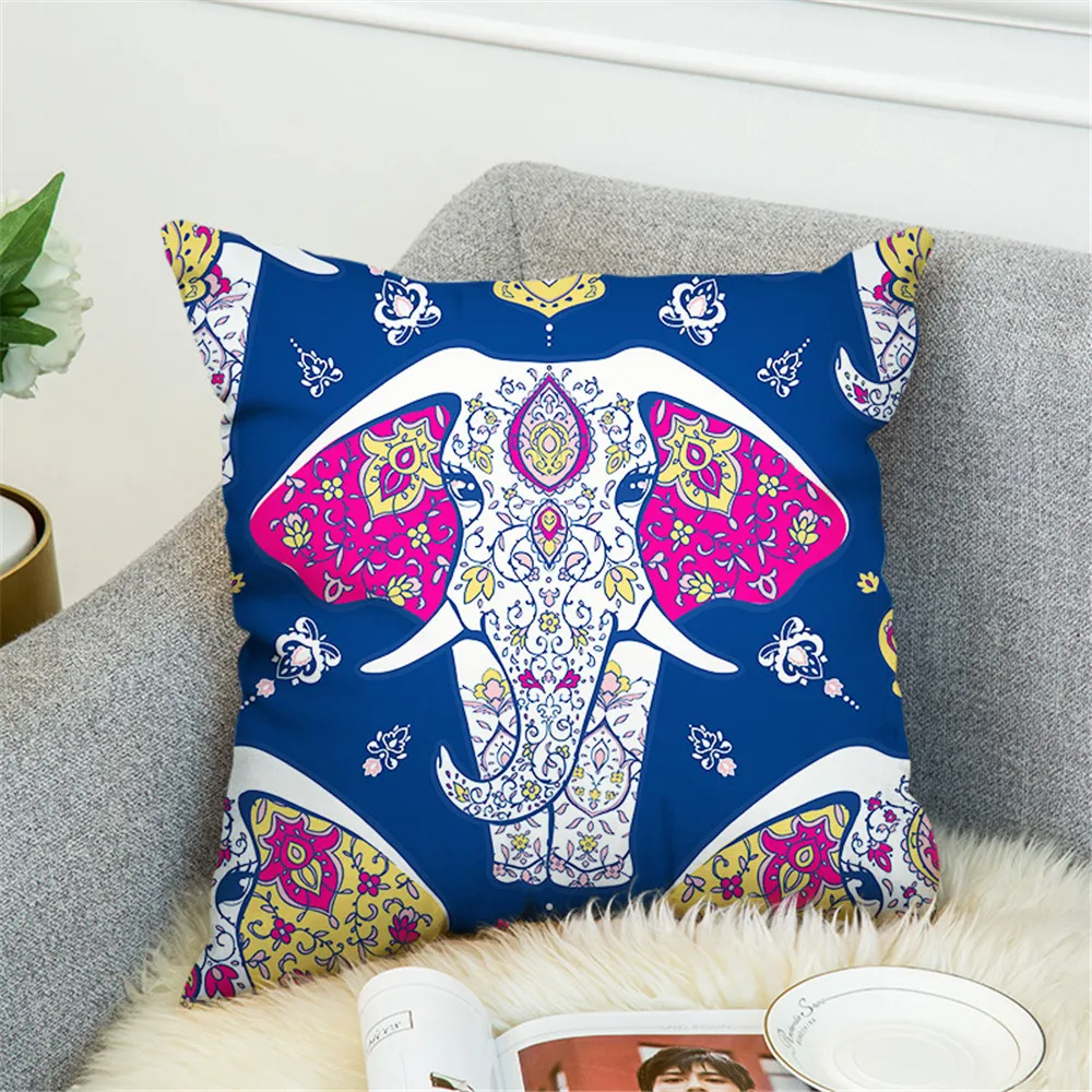 Bohemia Elephant Polyester Cushion Cover Indian Style Affection Animal Home Decorative Pillow Cover for Sofa Pillowcase