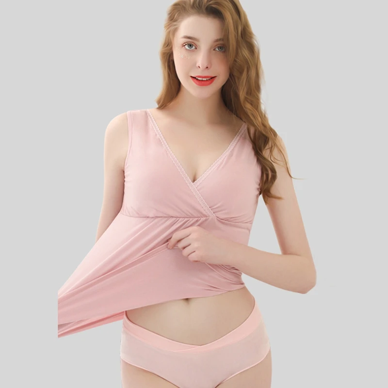 Pink Топ для кормящих мам, Модальные топы для беременных, без рукавов, для грудного вскармливания, топ для кормления, одежда для сна, Одежда для беременных - Цвет: Pink