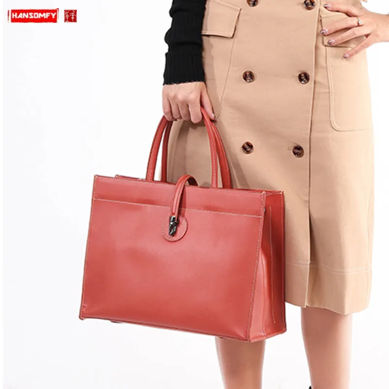 Genuine Leather Bags Women 2021 New Handbags Tote Female Large Capacity Commuter Briefcase Shoulder Messenger |