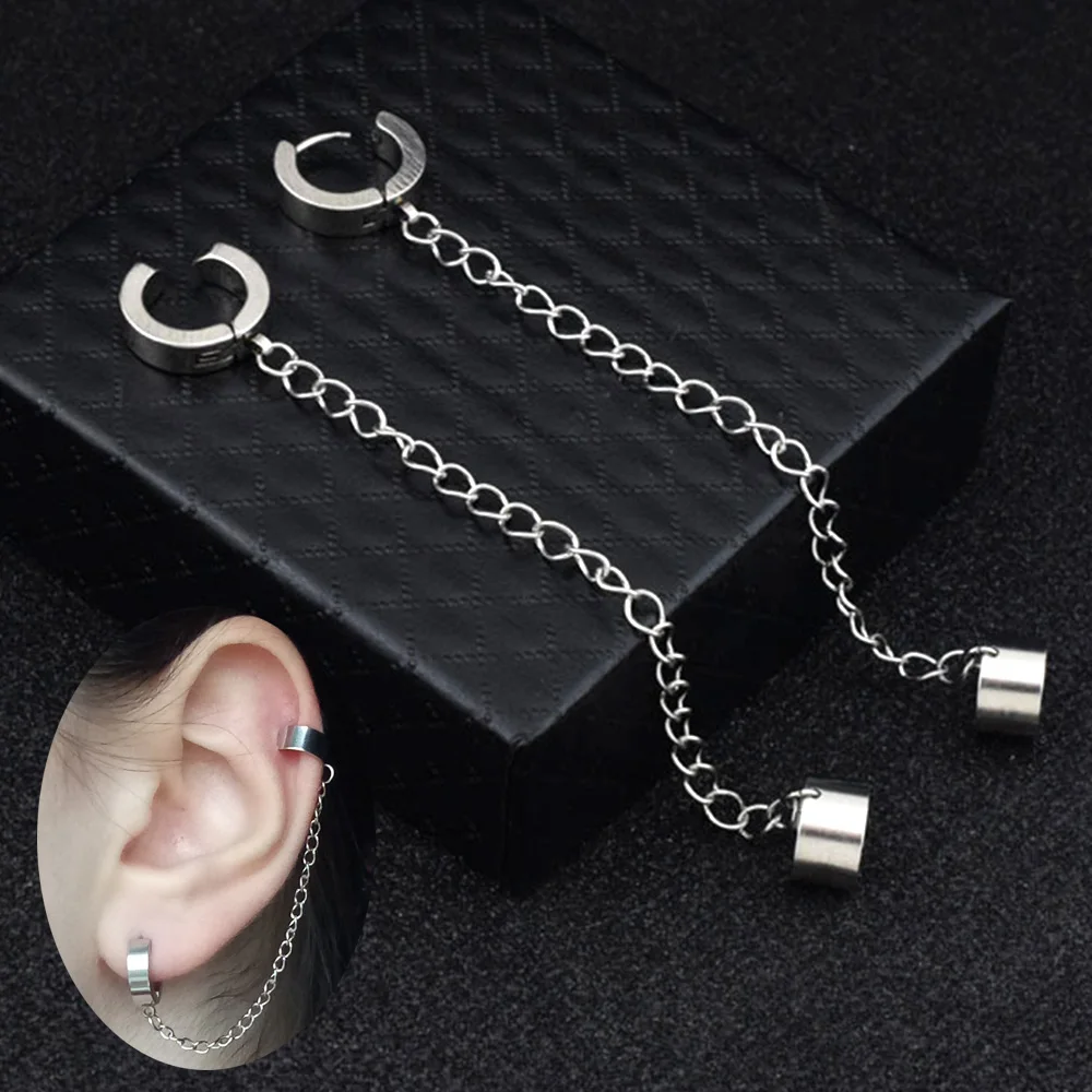 PainlessStainlessSteelTasselFakeCuffEarringsChainEarClip