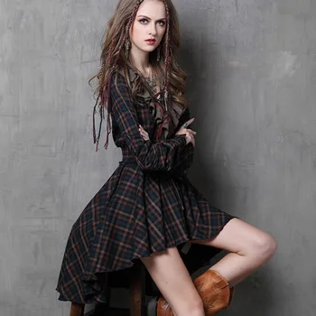 

Brand ladies' spring 2020 new falbala irregular checked A6537 long-sleeved dress dress to restore ancient ways