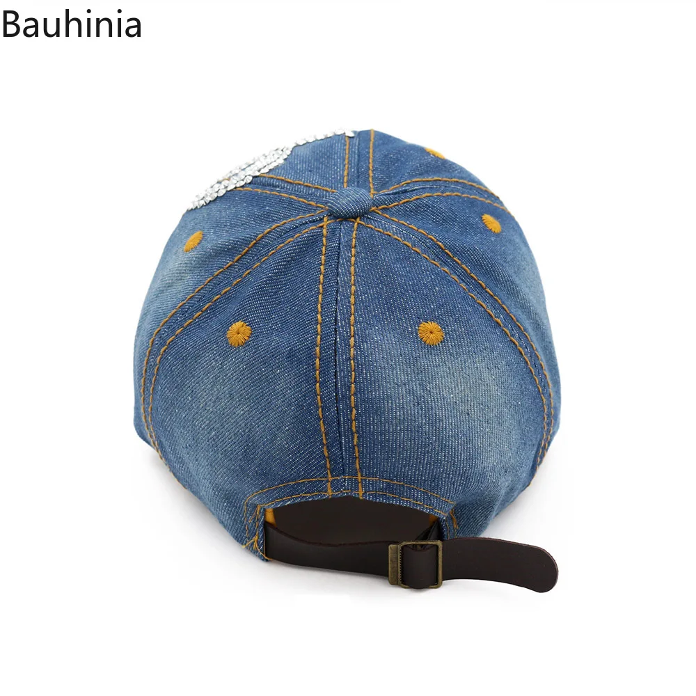 Bauhinia, Женская Бейсболка, стразы, деним, уличная одежда, хип-хоп, регулируемые шапки, модная бейсболка, кепка s