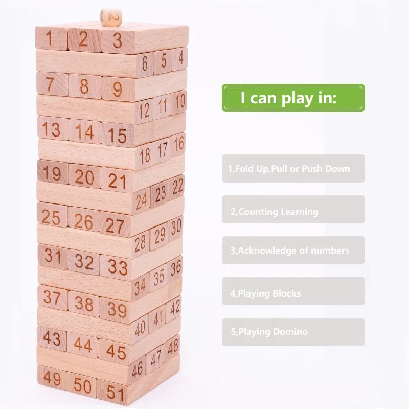  DIY Wooden Building Blocks Fold High Tower Balance Toy Kids Family Game Interactive Domino Stacker  - 4000201966420