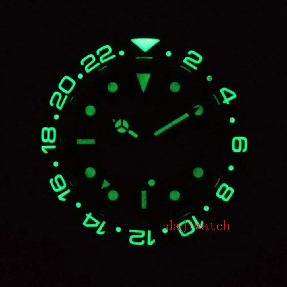 Parnis40mm сапфировое стекло супер яркий светящийся керамический ободок GMT Автоматическая Дата повседневные спортивные мужские часы черный/синий ободок