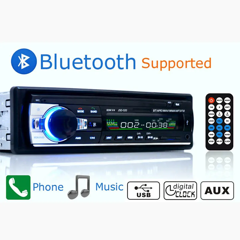 Bluetooth Handfree Автомобильный Радио MP3 аудио плеер FM/USB/SD/Aux In 1Din Dash 12V стерео пульт