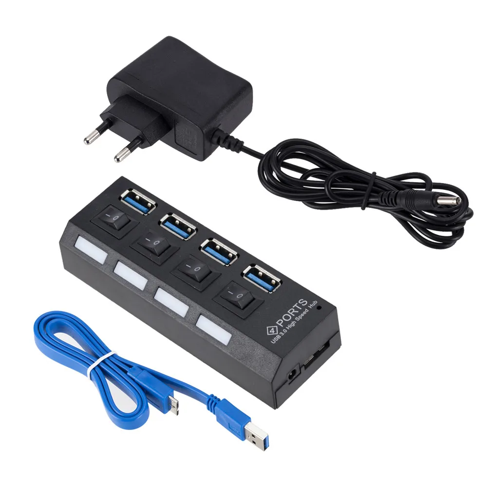 4 Ports EU PLUG Мини usb-хаб 3,0 Супер скорость 5 Гбит/с usb3.0 4 порта концентратор Портативный Micro USB 3,0 концентратор разветвитель с внешним адаптером питания для ПК Acc - Цвет: 4 Ports EU PLUG