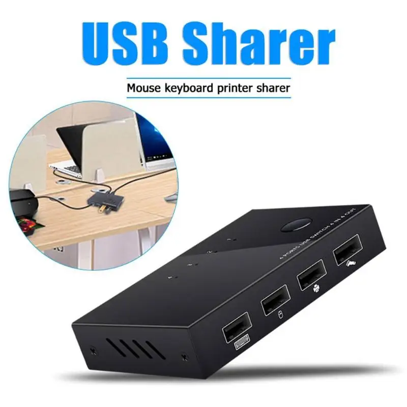 4 порта USB 2,0 KVM переключатель коробка подключи и играй для клавиатуры мышь принтер 2 PC разделитель распределитель переключатель жесткий диск кард-ридер