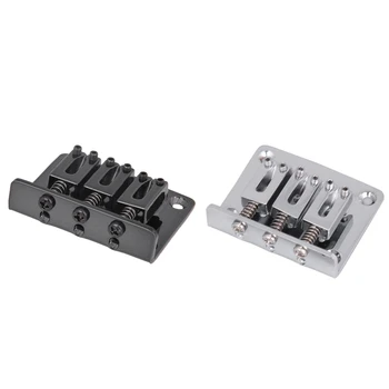 

ABGZ-2 Pcs 3-String Top-Loading Style Hard-Tail Adjustable Bridge for Cigar Box Guitars and More, Silver & Black
