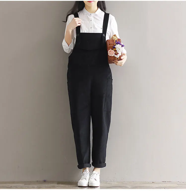 WICCON Corduroy Womens Jumpsuits Casual Vintage Sleeveless Bodysuit Women Loose Full Length Solid Overalls Strapless Paysuits