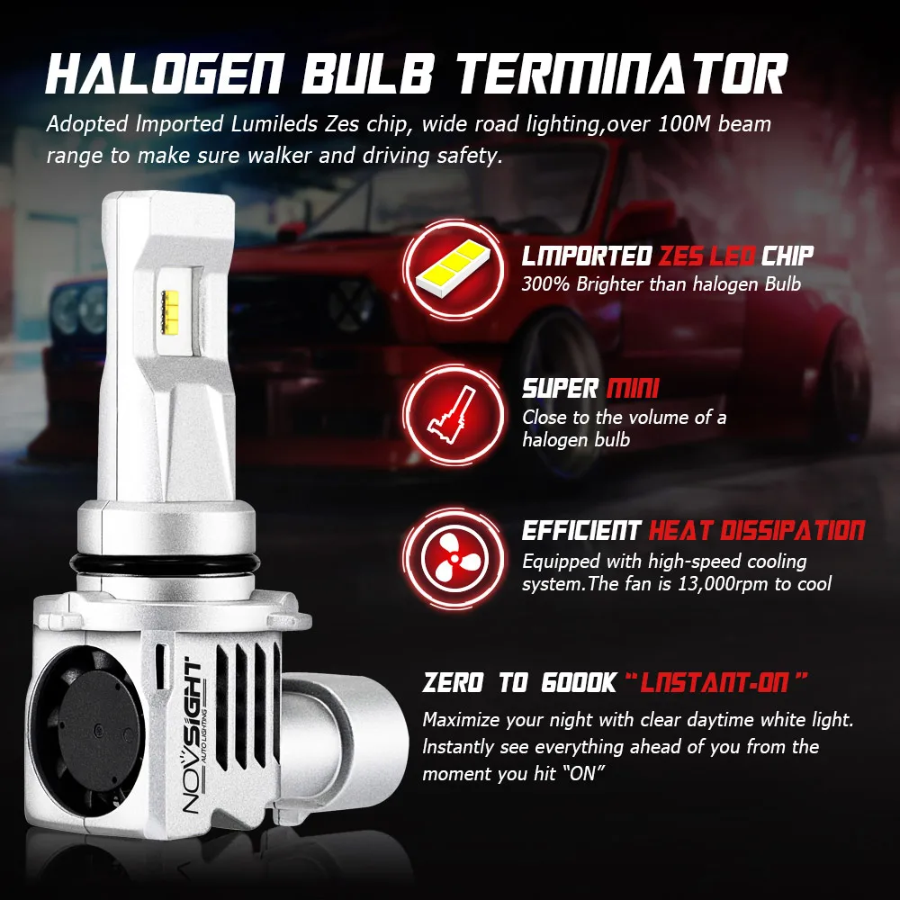 Novsight супер мини H7 h4 светодиодный фары 9005 HB3 9006 HB4 H8 H11 автомобиля протовотуманная подсветка лампы 12V высокий низкий пучок 6000K