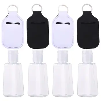 

4 Set 30ml Empty Bottle and Keychain Holder Refillable Hand Sanitizer Bottles with Keychain Carriers(4pcs Bottles + 4pcs Covers)