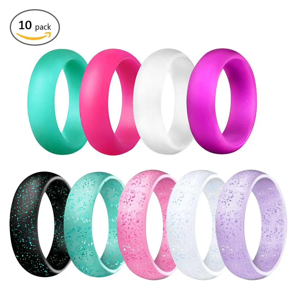 2.7mm Outdoor Silicone Glitter Ring Wide Narrow Type Couple Ring 10 PCS Thin Stackable Durable Comfortable Antibacterial Rubber