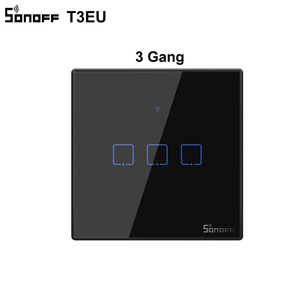Sonoff T3 ЕС черный умный Wifi настенный сенсорный выключатель 1 2 3 банды 433 RF переключатель с дистанционным управлением Поддержка Alexa Google home умный дом - Комплект: EU black 3gang