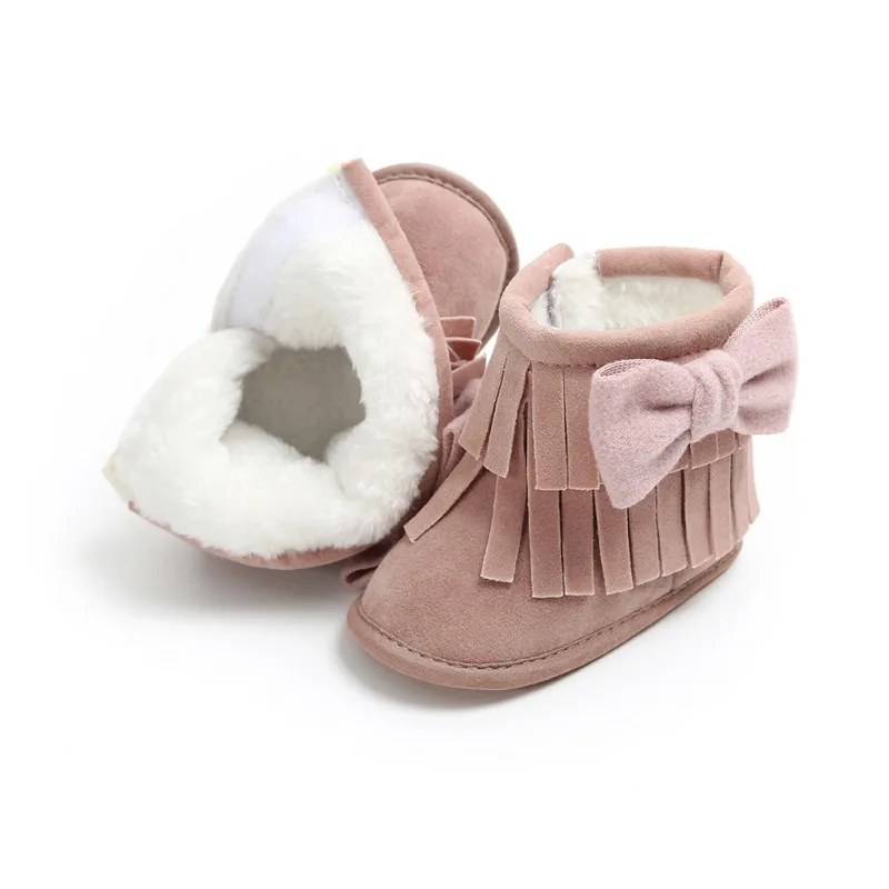 Bebe/мокасины для детей от 0 до 18 месяцев детские Нескользящие ботинки на мягкой подошве однотонные ботинки с бахромой и бантом для новорожденных мальчиков и девочек