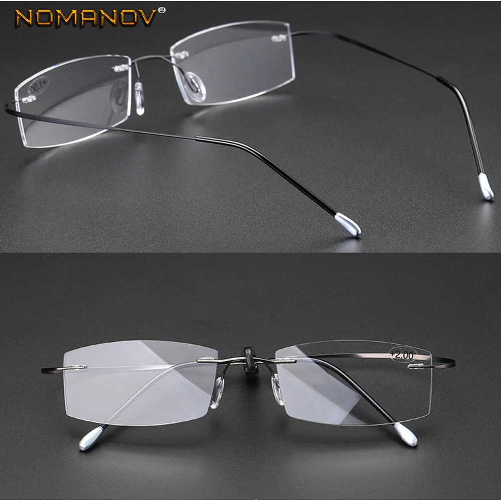 Titanium Frame Ultra Light Memory Super Stretch Temple Anti-fatigue Rimless Reading Glasses 0.75 1 1.5 1.75 2 2.25 To 4 5