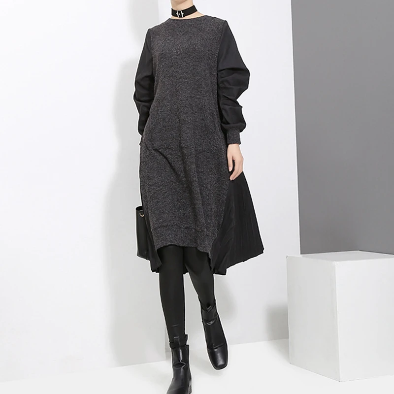 Женские лоскутные платья CHICEVER свободные миди с круглым вырезом и длинным рукавом