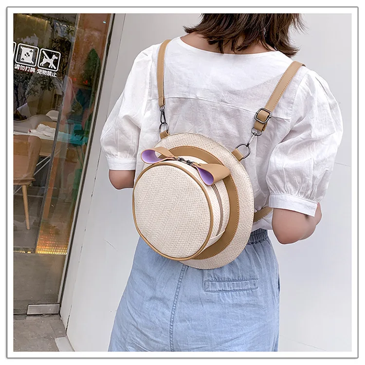 

2019 Summer New Style Korean-style Style WOMEN'S Fashion Handbag Solid Color Small round Bag Hide Substance Weaving Bag Women's