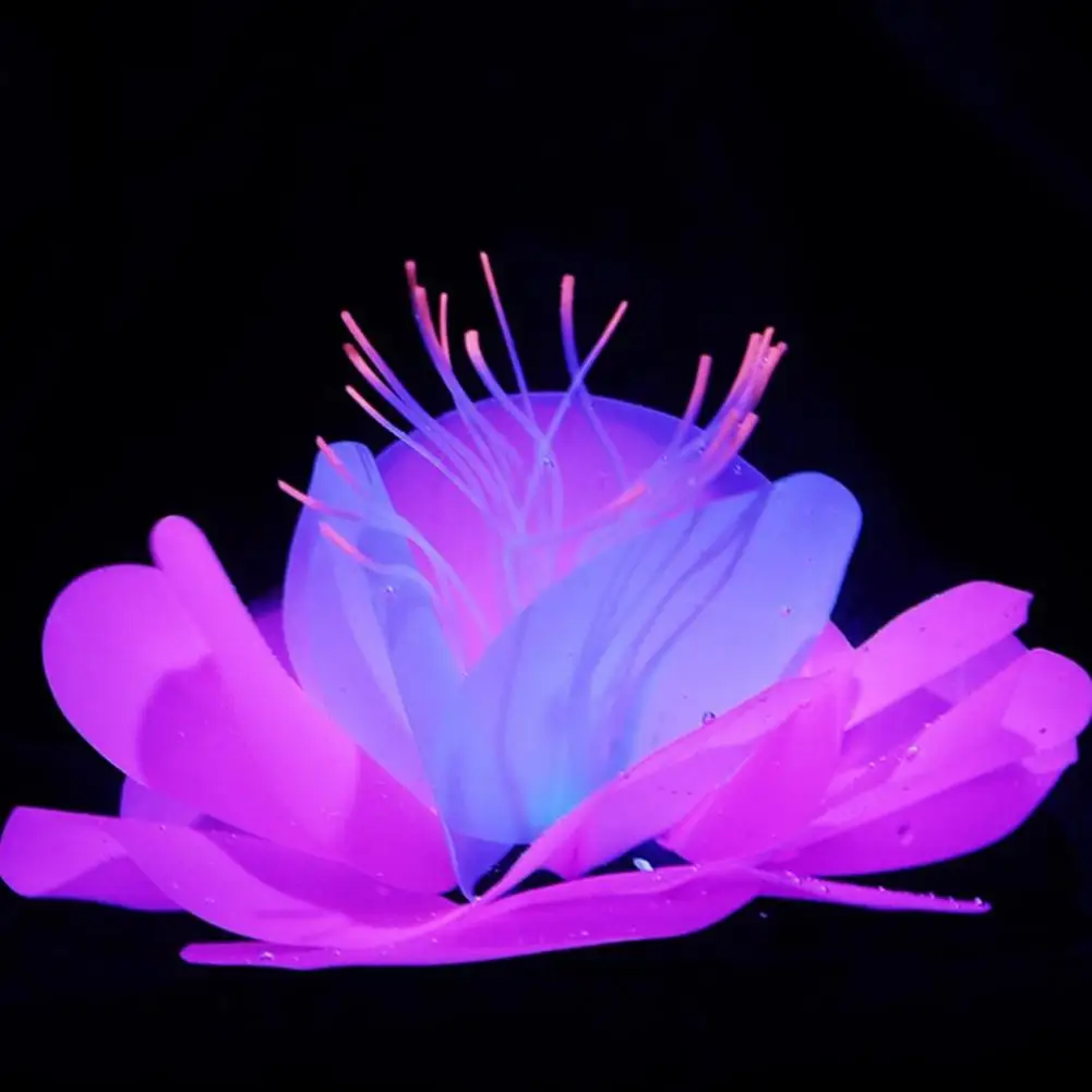 Aquarium Artificial Simulation Soft Silicone Fluorescent Flower Fish Tank Decoration Aquatic Water lily Plant Coral Ornaments
