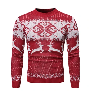 

2020 New Christmas Style Men Autumn Winter Pullover Sweater Deer Printed Long Sleeve Thicken Warm O-Neck Sweaters Men