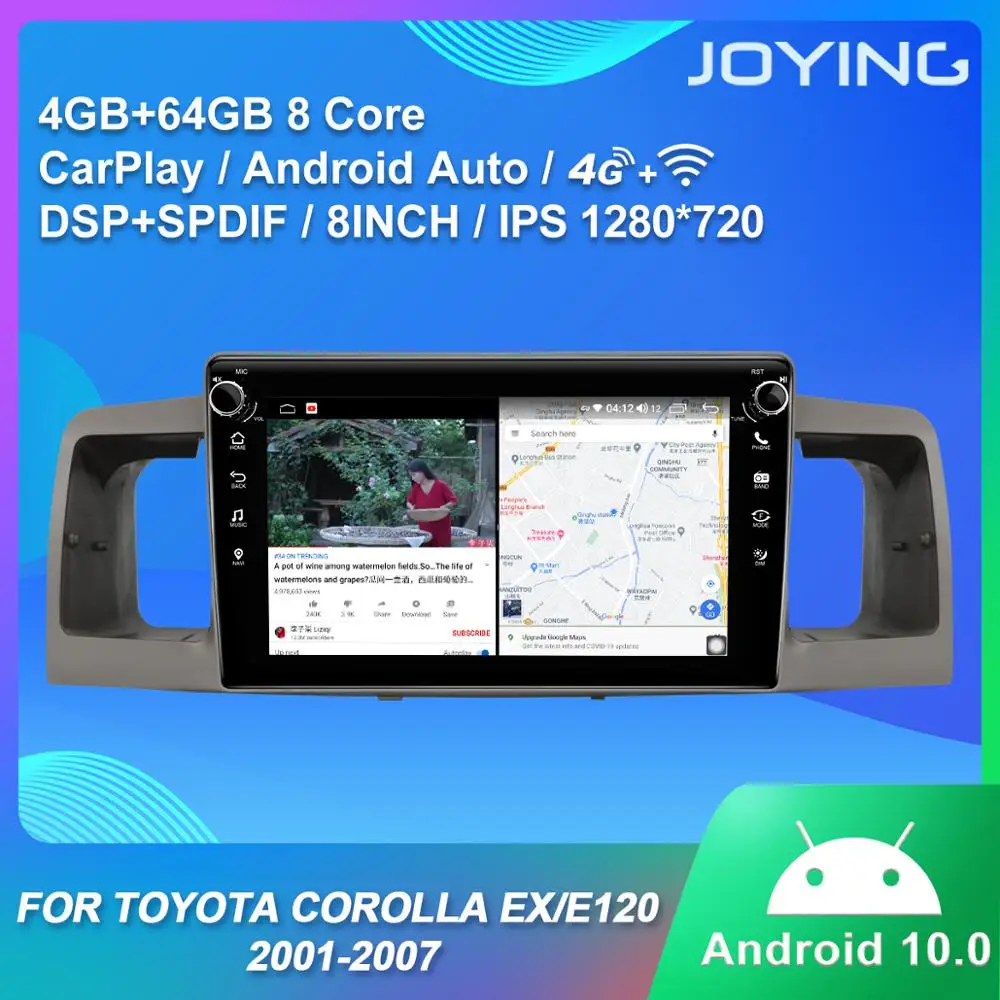 Android 10.0 Car Radio head unit 8 inch IPS 1280*720 Octa Core GPS Navigation For TOYOTA Corolla EX/E120  2001-2007 NO DVD playe