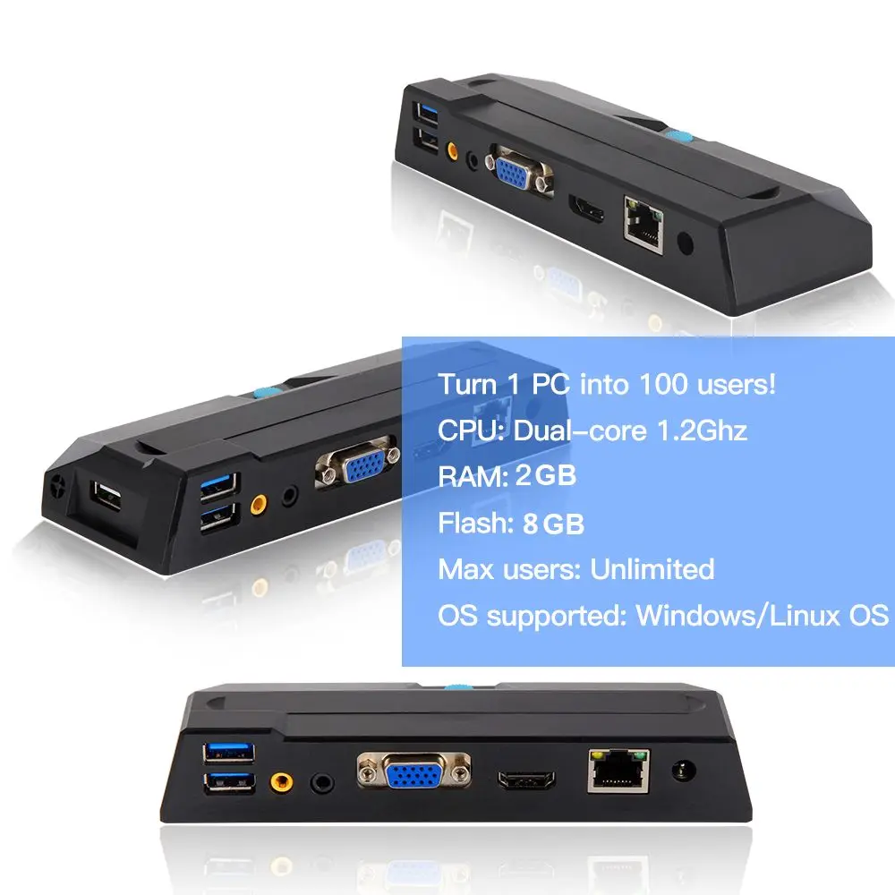 Ультратонкий клиент Vclouds RDP безвентиляторный мини ПК 1 шт. до 100 рабочих