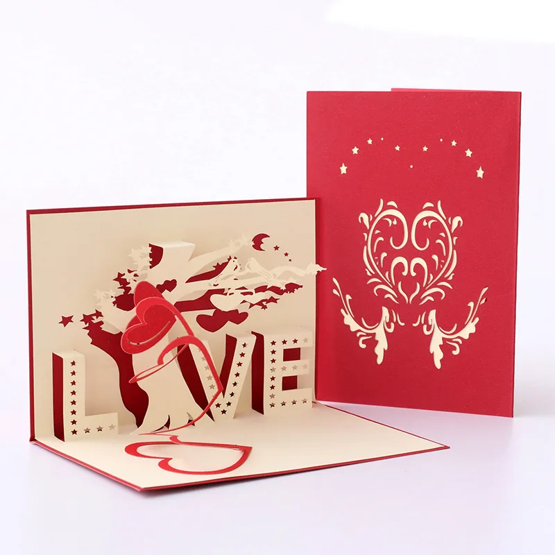3D Handmade Creative Card Stereo Handmade Cards Blessing Card Love Tree Paper Carve Gift Card for Making