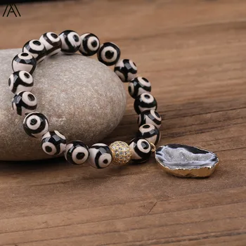 

Natural Druzy Geode Agates Charms Beads Stretch Bracelet,10mm Black White FSU Tibetan Agates Beads Buddha Bracelet N0356AMBA