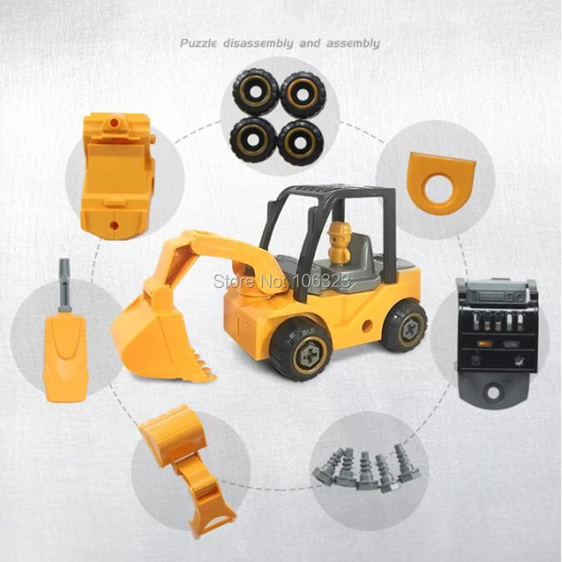 4pcs Glissade Construction Vehicle Toy, Excavator Machine with Disassembly Assembly  Tool: Digger+Bulldozer+Forklift+Road Roller