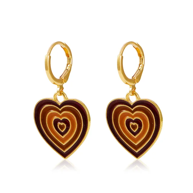 2021 Fashion Multi-layer Love Heart Dangle Earrings For Women New Y2K Simple Design Colourful Enamel Earring Trend Party Jewelry DZ-1032